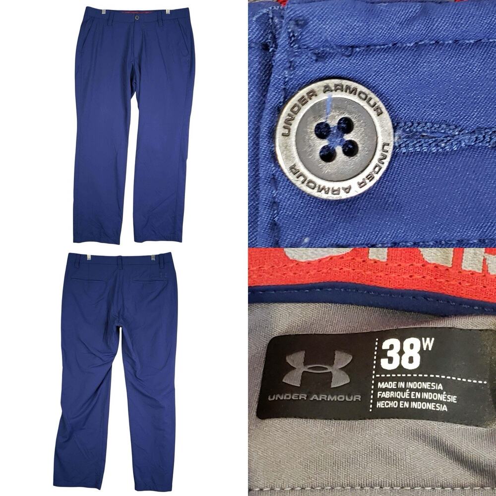 Under Armour UA Golf Pants Mens Size 38W Blue Flat Front Performance Loose